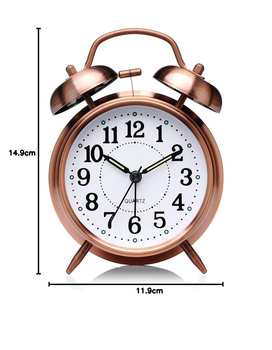 Indoce Sales Analog Alarm Clock Twin Bell Retro Copper Metal 4" Extra Loud Quartz Battery Operated Clock