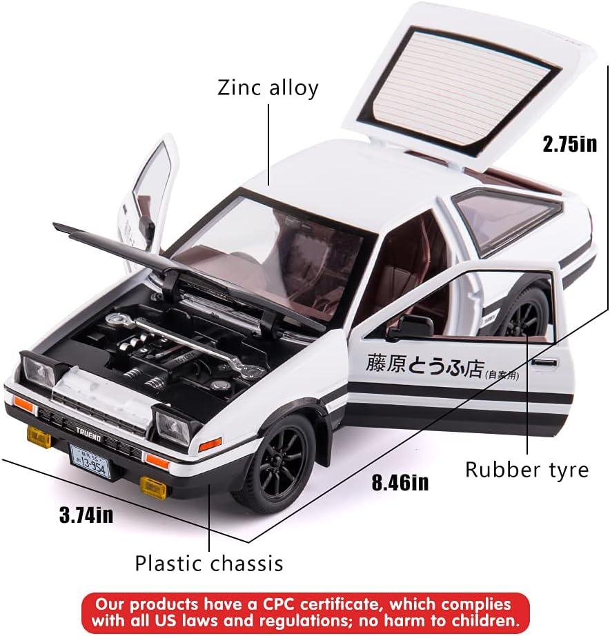 Indoce Sales 1/32 Toyota AE86 Initial D Model Car Zinc Alloy Pull Back Toy Car with Sound and Light for Kids