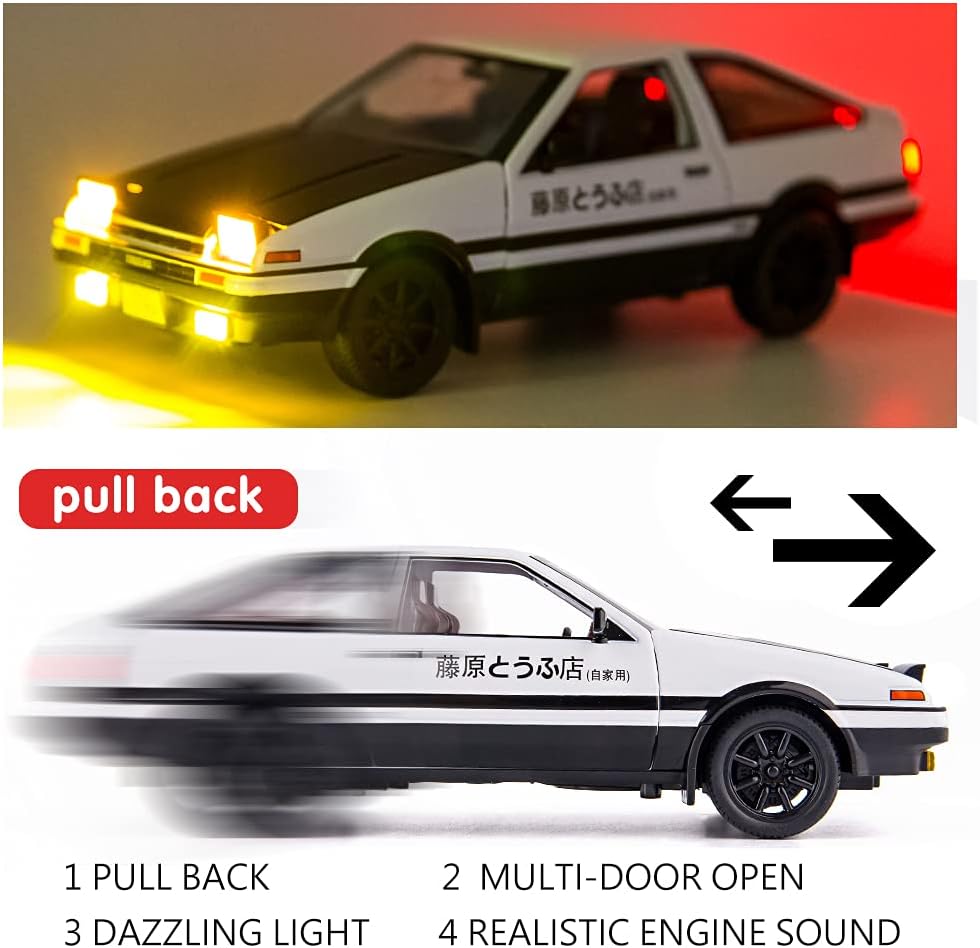 Indoce Sales 1/32 Toyota AE86 Initial D Model Car Zinc Alloy Pull Back Toy Car with Sound and Light for Kids