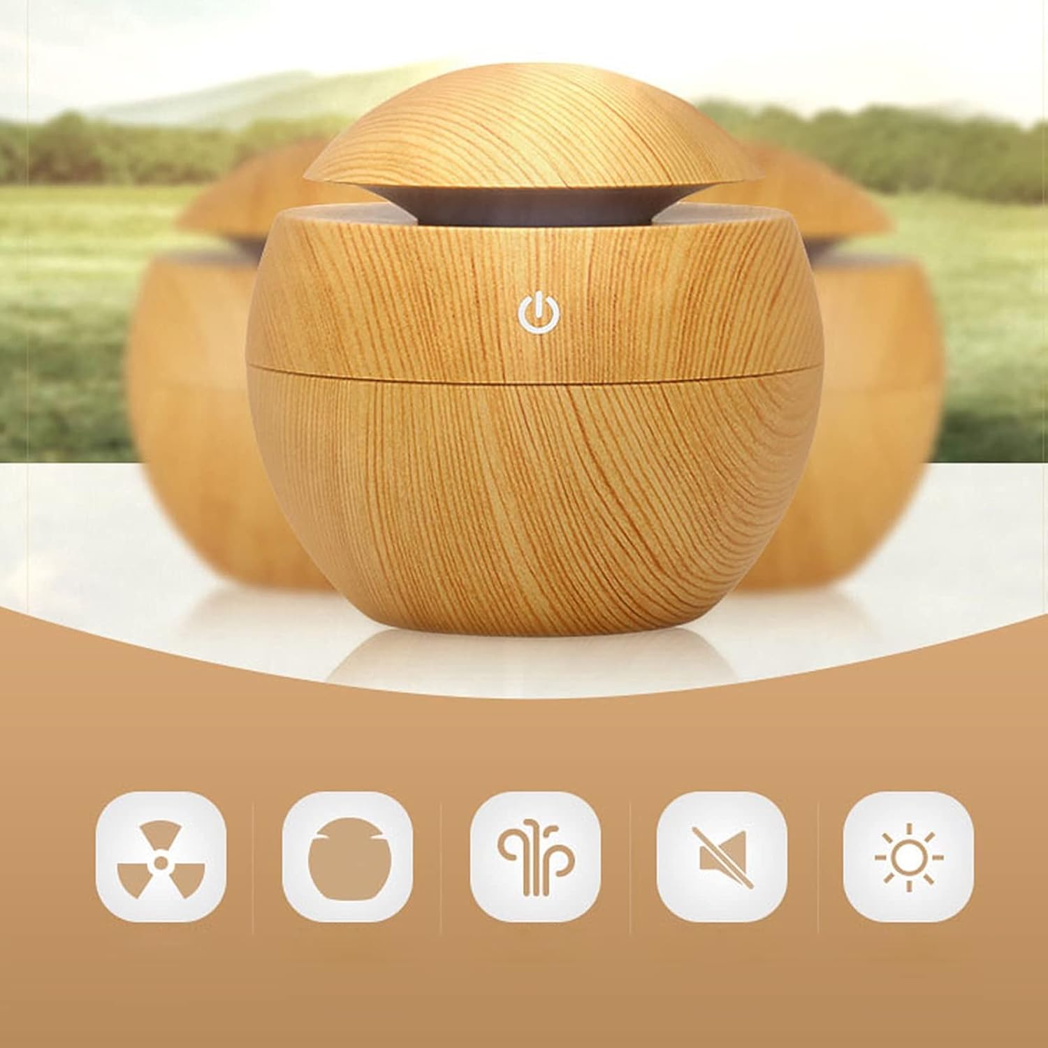 Indoce Sales Wooden Aroma Diffuser Humidifier, Air Oil Diffuser Air Purifier Portable Grain 130ml Touch Sensitive 6 Color LED Lights Changing for Home, Office, Baby Room, Bedroom
