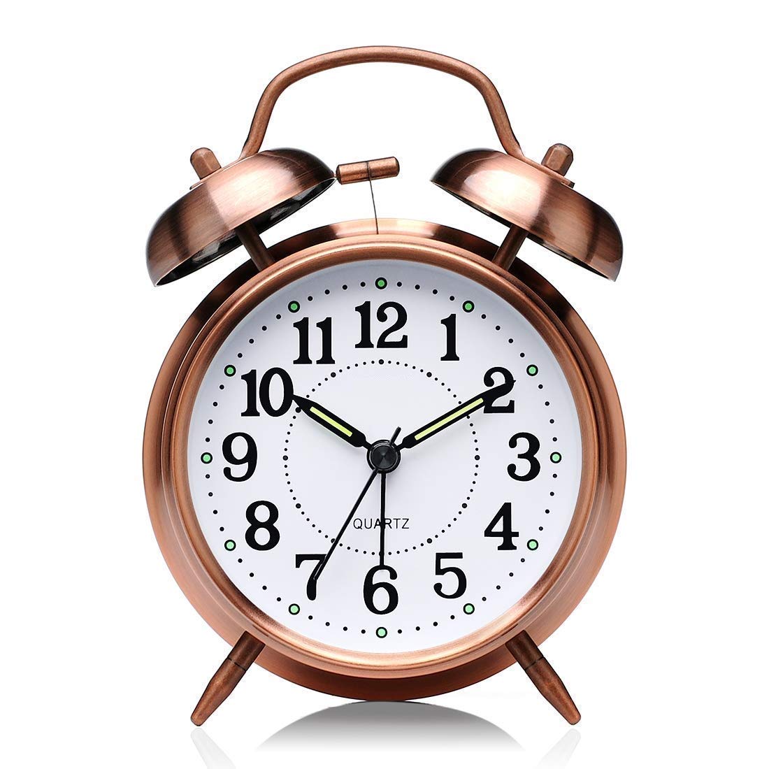 Indoce Sales Analog Alarm Clock Twin Bell Retro Copper Metal 4" Extra Loud Quartz Battery Operated Clock