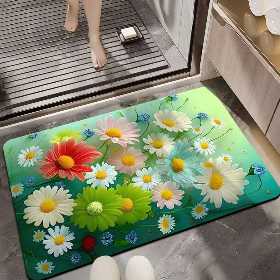 Indoce Sales 5D Door Flower Mat 5D Bathroom Flower Mat Visual Anti-Slip Absorbent Mat | Quick Drying Non-Slip Bath Mat
