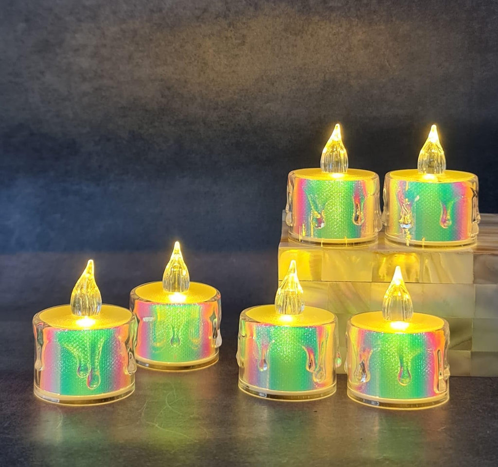 Indoce Sales Flameless and Smokeless Decorative Multicolour Acrylic Candles Led Tea Light (Pack of 6)