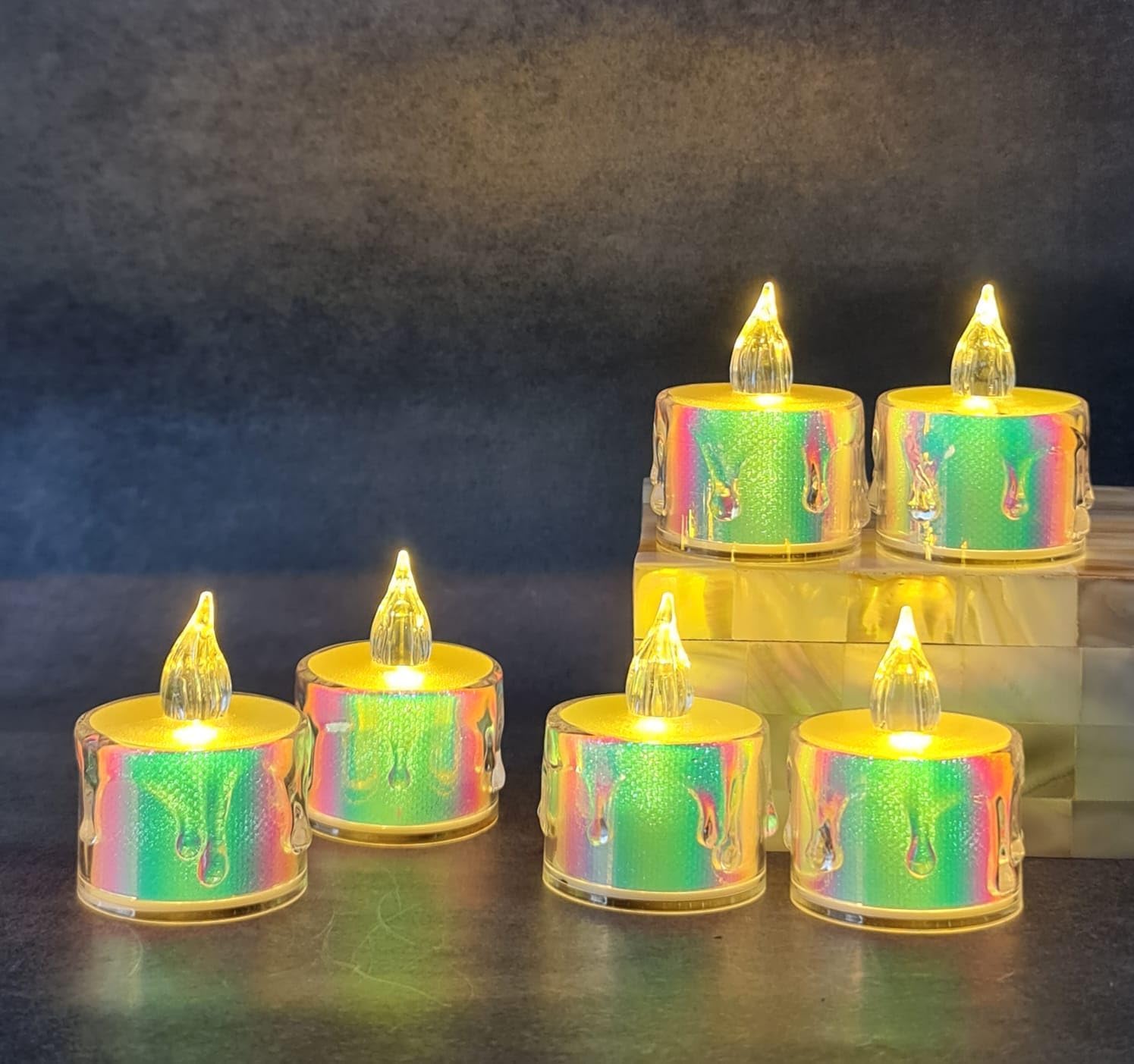 Indoce Sales Flameless and Smokeless Decorative Multicolour Acrylic Candles Led Tea Light (Pack of 6)