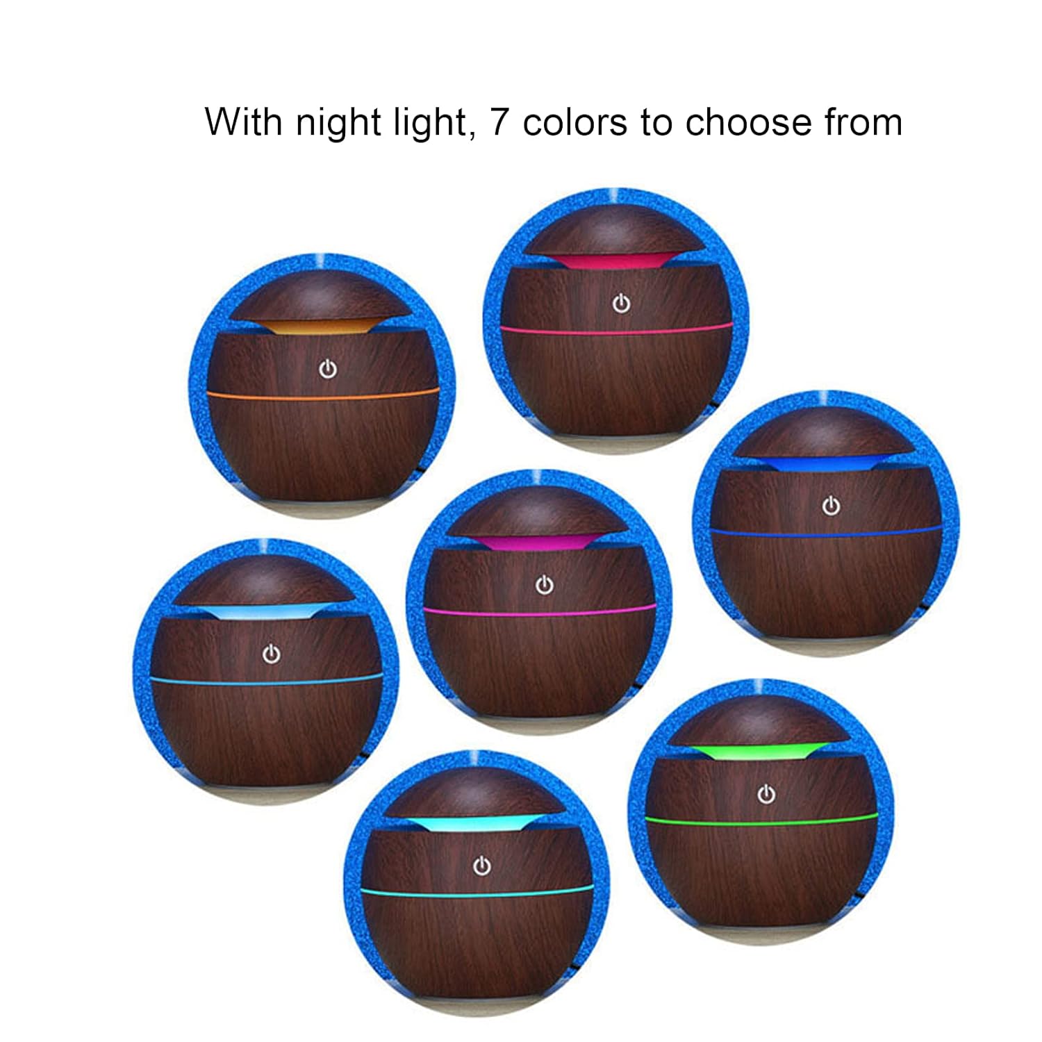 Indoce Sales Wooden Aroma Diffuser Humidifier, Air Oil Diffuser Air Purifier Portable Grain 130ml Touch Sensitive 6 Color LED Lights Changing for Home, Office, Baby Room, Bedroom