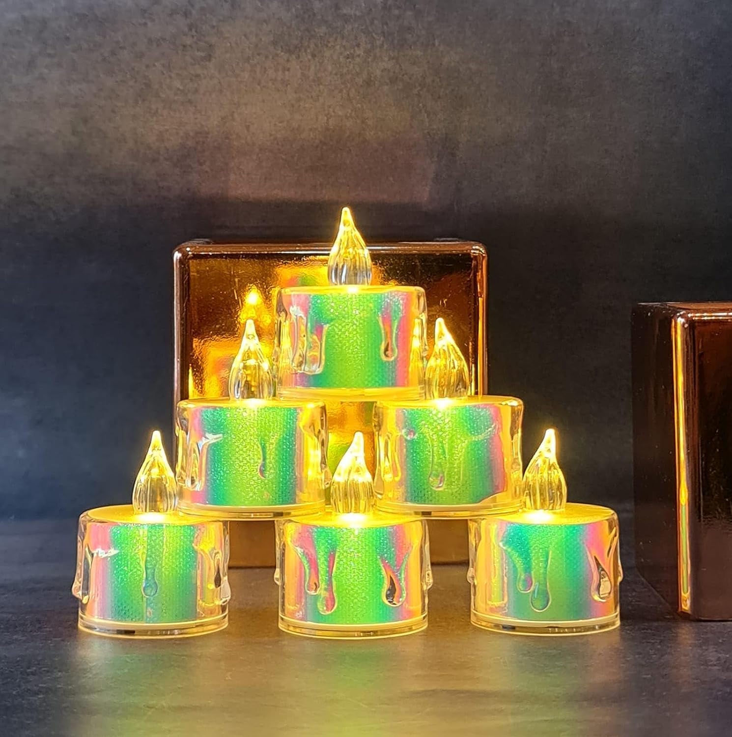 Indoce Sales Flameless and Smokeless Decorative Multicolour Acrylic Candles Led Tea Light (Pack of 6)
