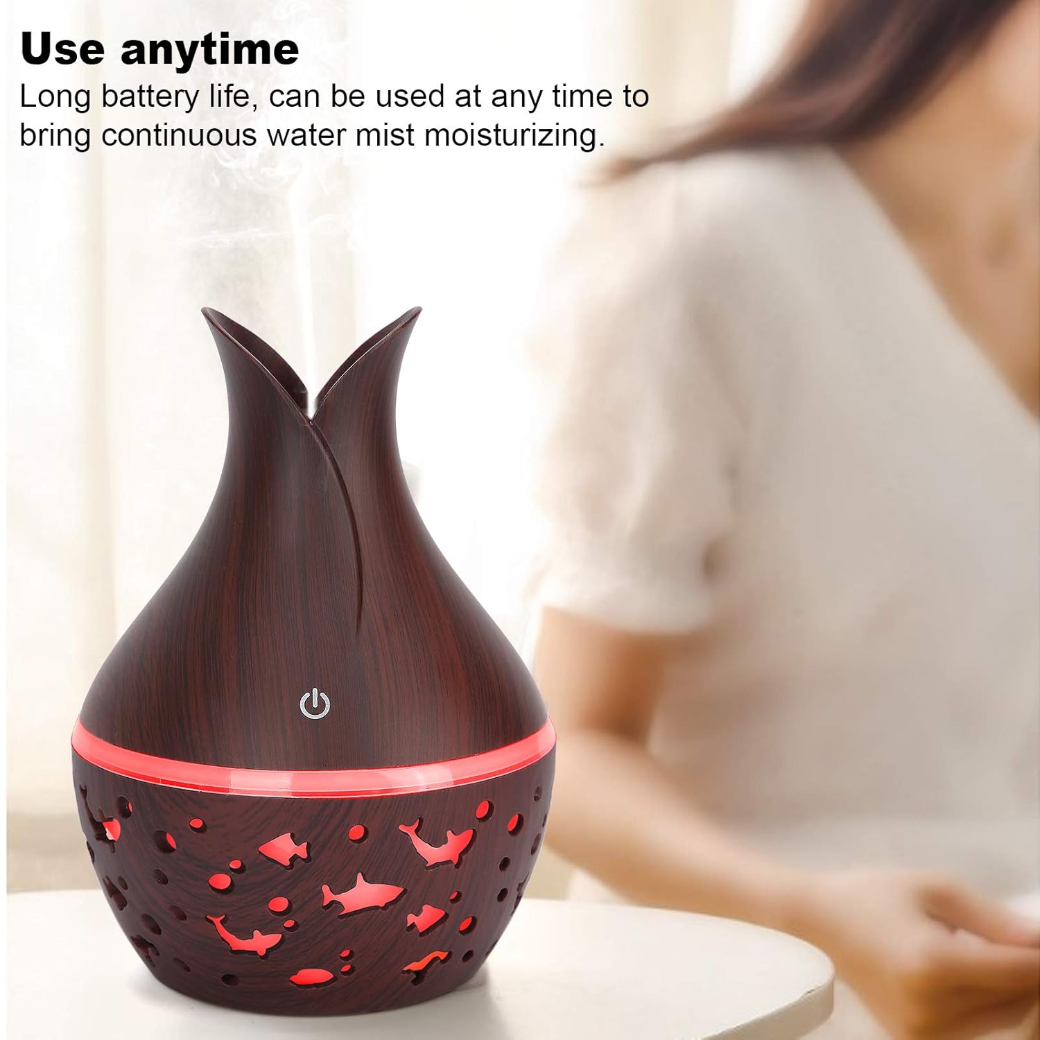 Indoce Sales Starry Sky Wood Grain Creative Hollow Star Moon Humidifier Colorful Transparent Mini Portable 130ML Aroma Diffuser