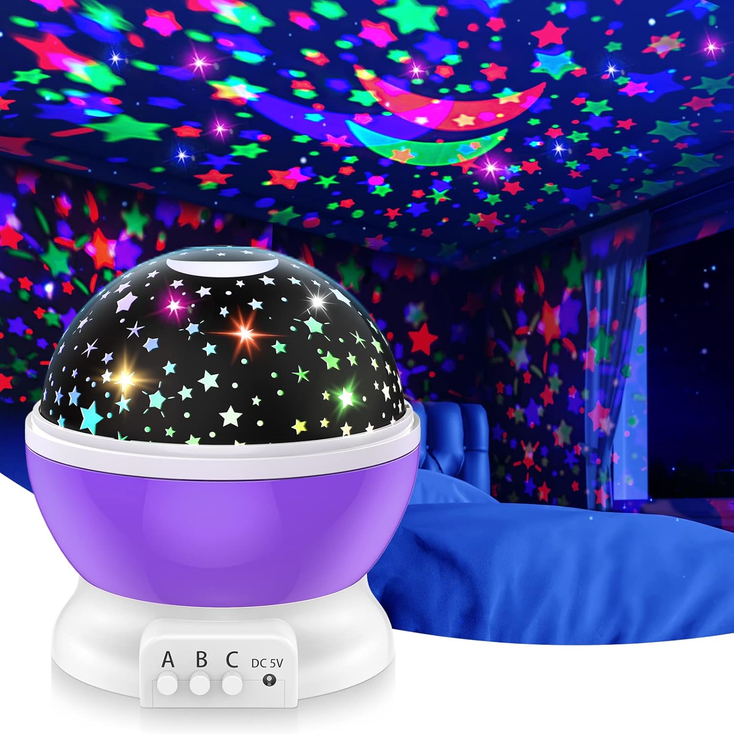 Indoce Sales Sky Star Master Night Light 360 Degree Moon Night Light Romantic Bedroom Kids Room Night Bulb Projector (Multicolor)