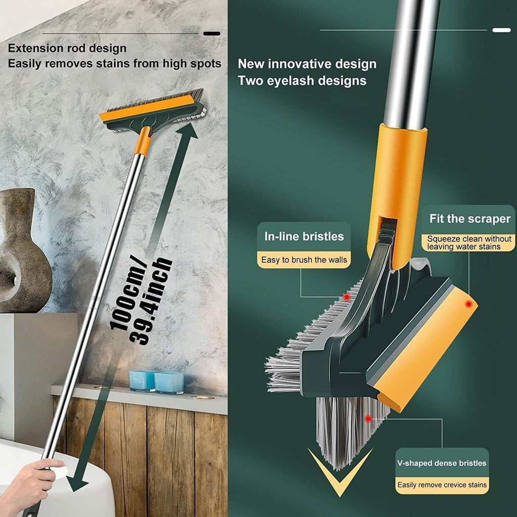 Indoce Sales 3 in 1 Tiles Cleaning Brush Floor Scrub Bathroom Brush with Long Handle 120° Rotate Bathroom Floor Cleaning Brush Home And Kitchen