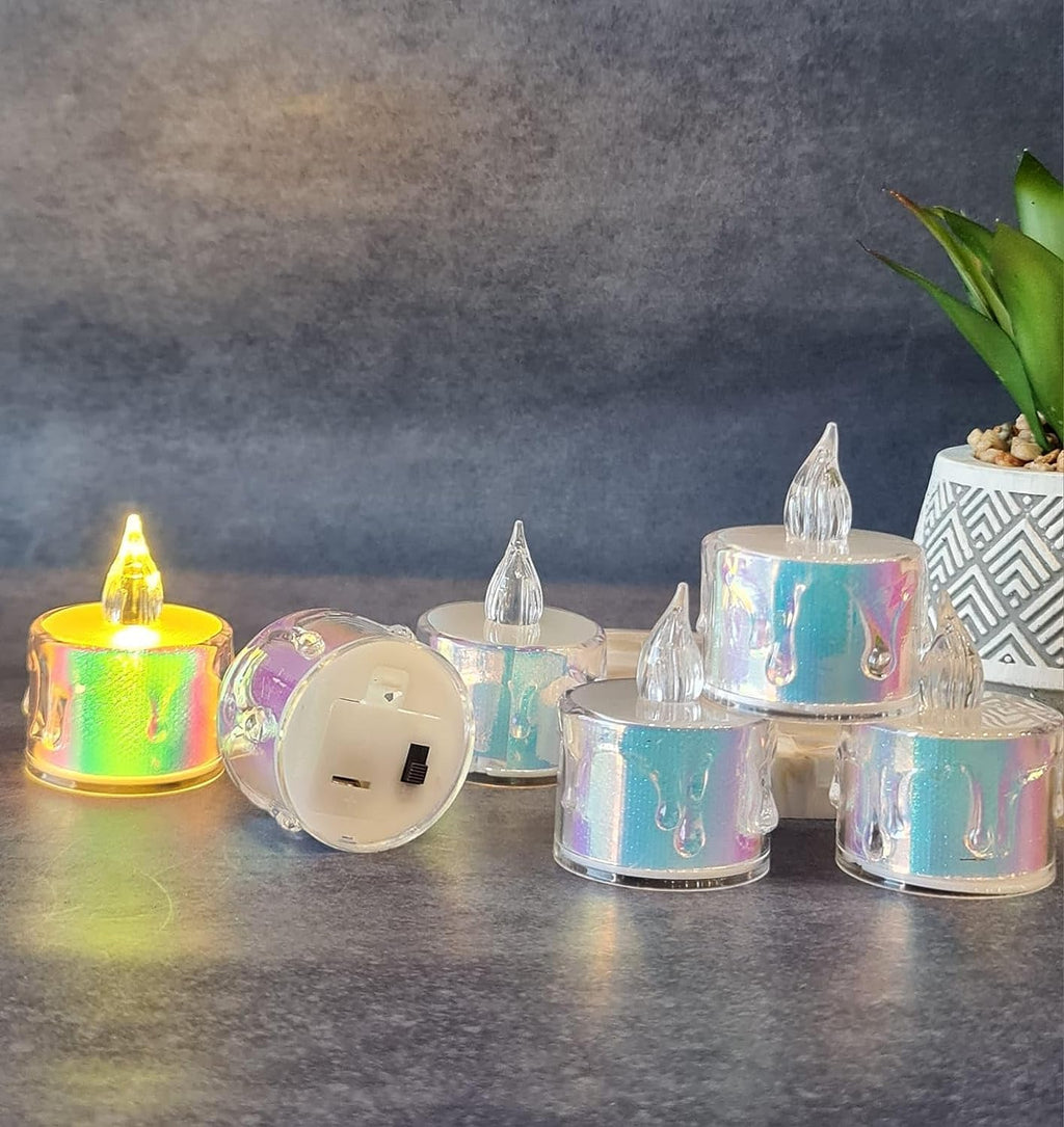 Indoce Sales Flameless and Smokeless Decorative Multicolour Acrylic Candles Led Tea Light (Pack of 6)