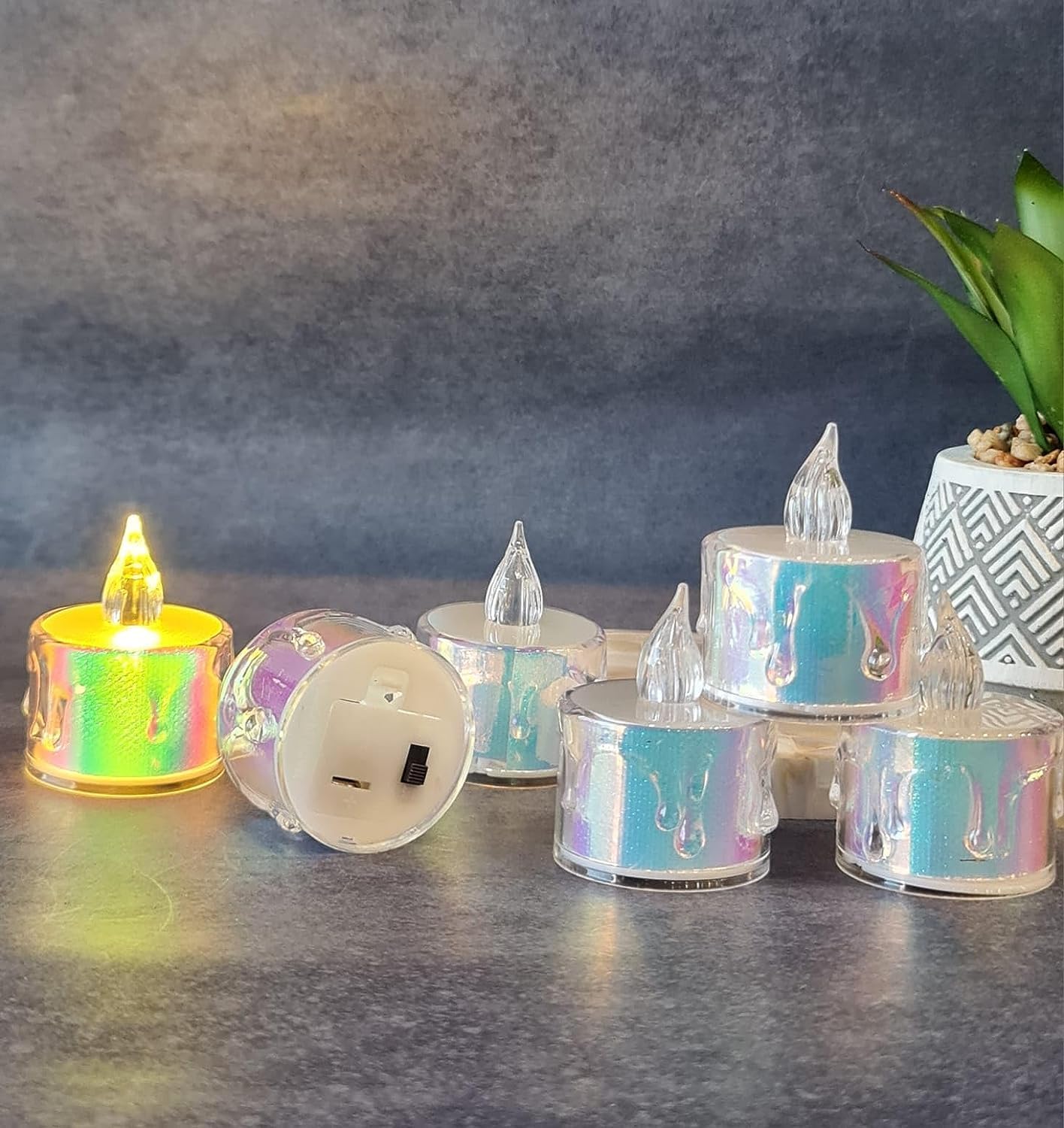 Indoce Sales Flameless and Smokeless Decorative Multicolour Acrylic Candles Led Tea Light (Pack of 6)
