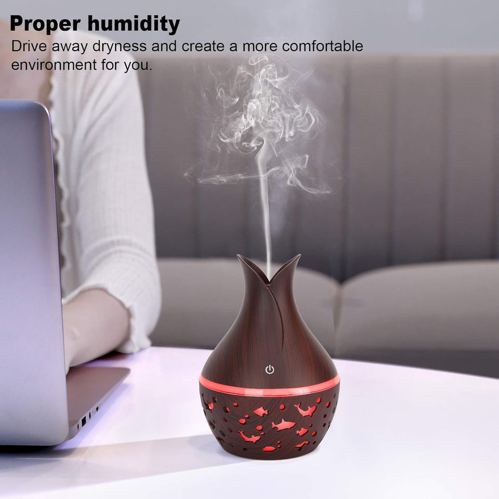 Indoce Sales Starry Sky Wood Grain Creative Hollow Star Moon Humidifier Colorful Transparent Mini Portable 130ML Aroma Diffuser
