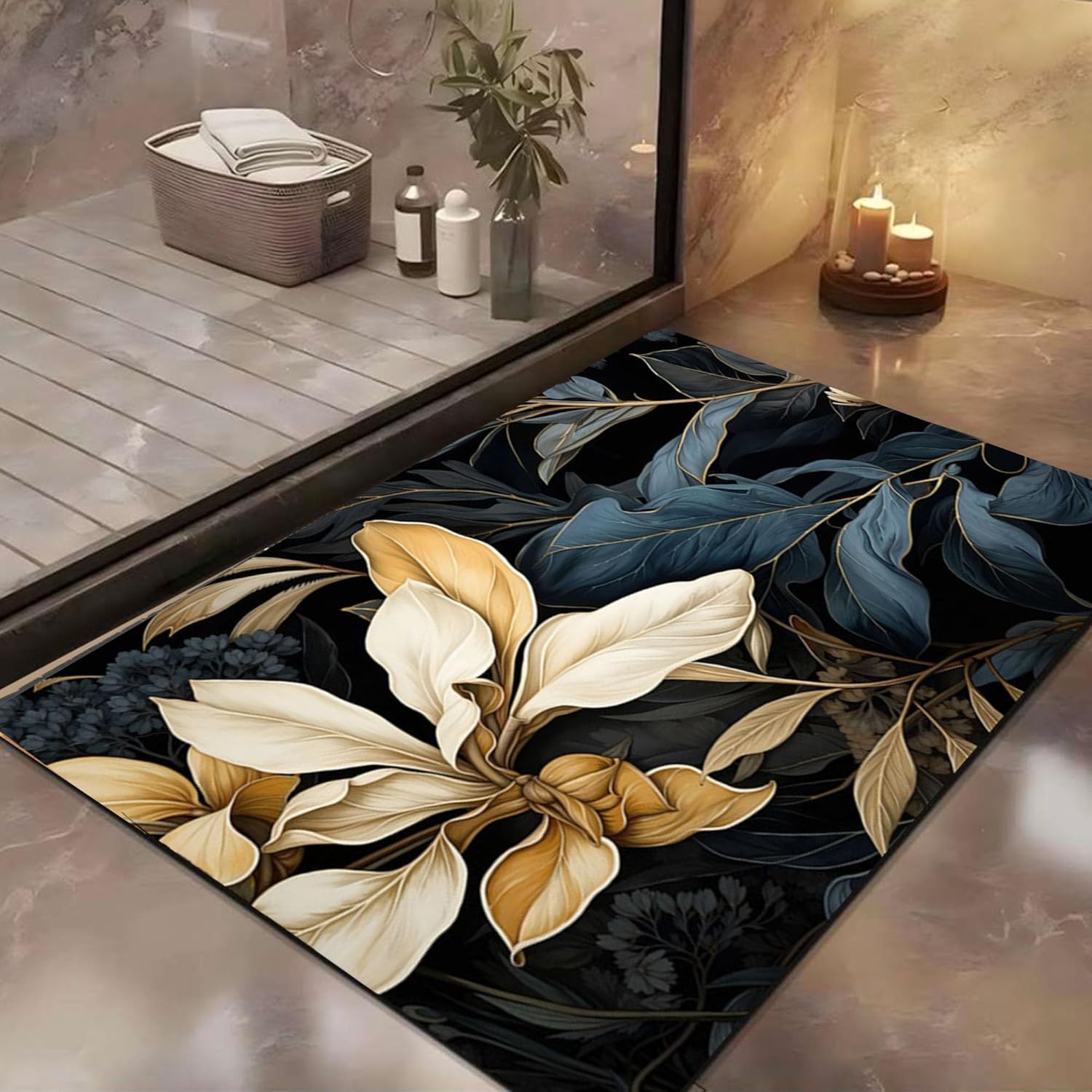 Indoce Sales 5D Door Flower Mat 5D Bathroom Flower Mat Visual Anti-Slip Absorbent Mat | Quick Drying Non-Slip Bath Mat