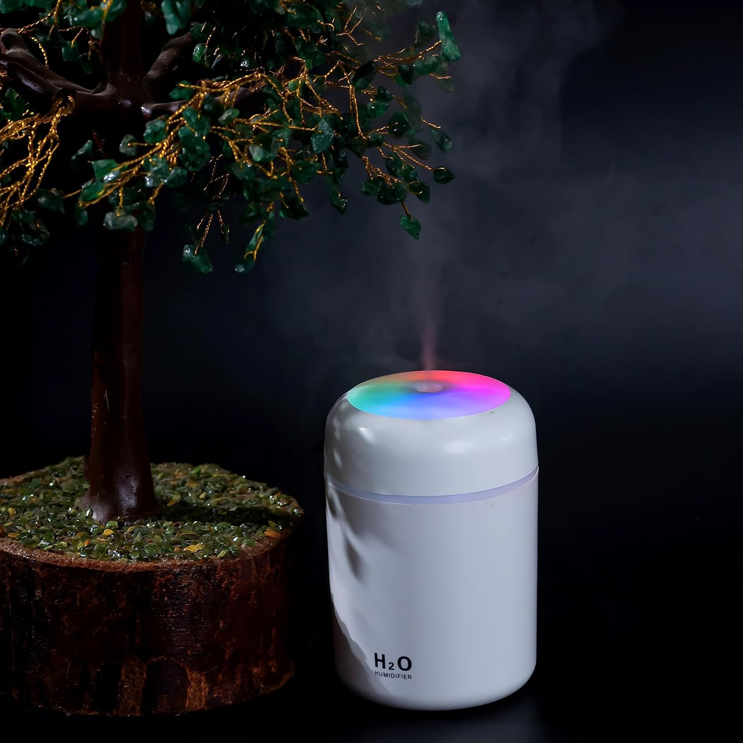 Indoce Sales H2O Humidifier - Mini Cool Mist Humidifier with Multicolor LED Night Light, 300ml Capacity, 2 Mist Modes, and Auto Shut-Off Personal Desktop Humidifier