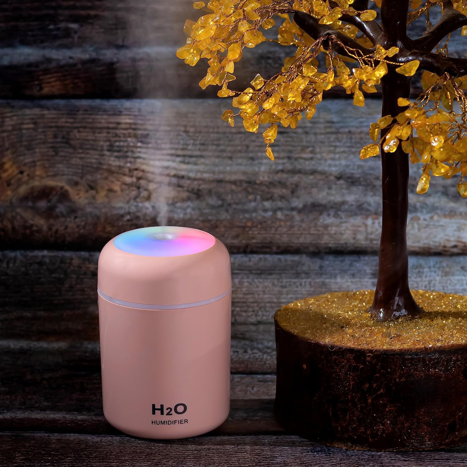 Indoce Sales H2O Humidifier - Mini Cool Mist Humidifier with Multicolor LED Night Light, 300ml Capacity, 2 Mist Modes, and Auto Shut-Off Personal Desktop Humidifier