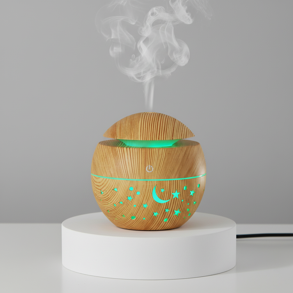 Indoce Sales Air Atomizer, Hollow with LED Light Wooden Grain Air Humidifier, Portable for Bedroom Office